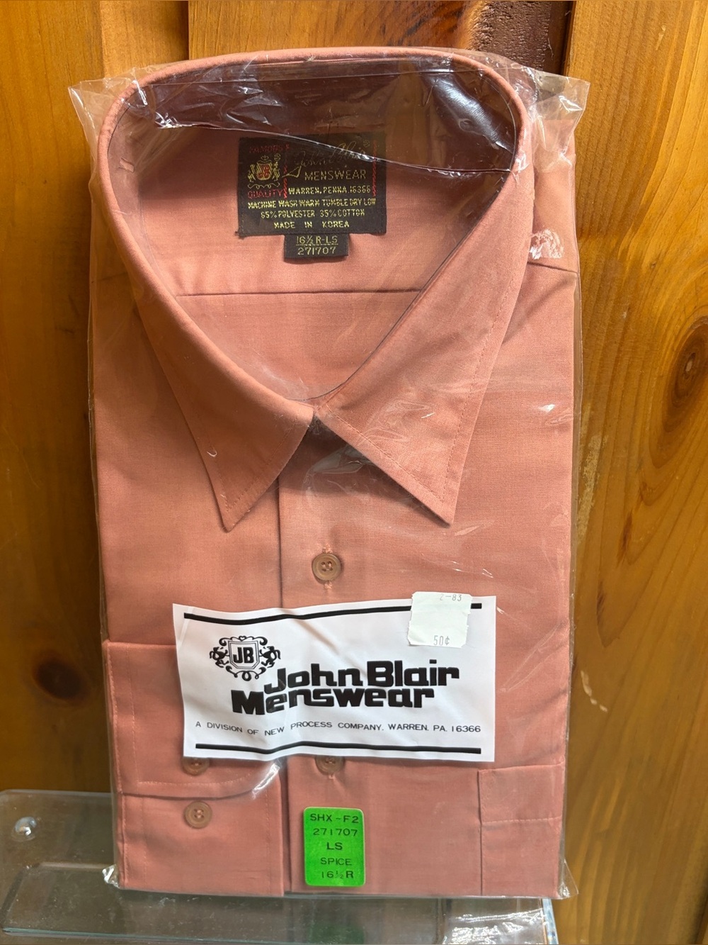 Vtg 80’s NOS John Blair Menswear Dress Shirt Spice Terracotta Long Sleeve 16.5 R